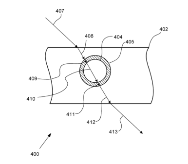 Simplified illustration of a portion of a relatively transparent composite in accordance with the specification